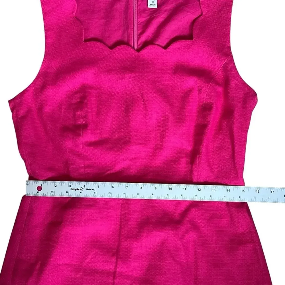 J. Crew Women’s Sz 8 Pink Scalloped Square Neck Dress Basketweave Sleeveless